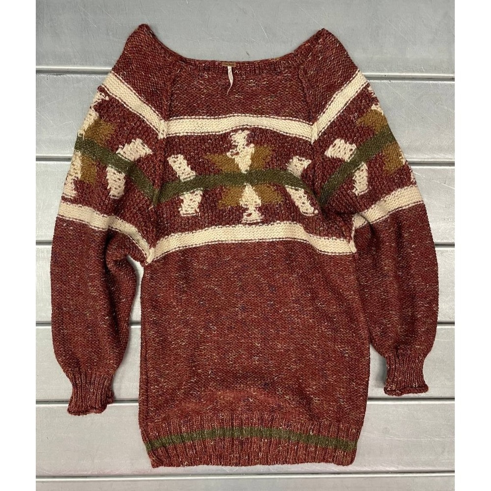 Free People‎ Northern Lights Sweater Dress Womens Small Red Cozy Western Boho